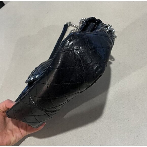 MICHAEL KORS Rivet QUILTed BLACK LEATHER GOLD CLUTCH SHOULDER HAND BAG Purse - Picture 6 of 7